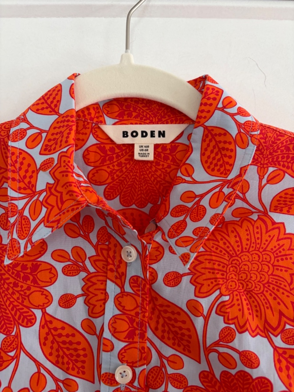 Boden Orange Floral Long-Sleeve Collared Knee Length Fit and Flare Dress Size 6R - Picture 3 of 4